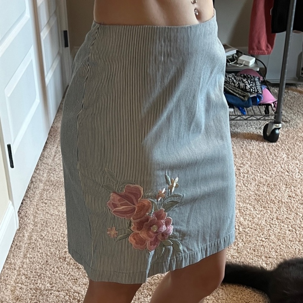 Floral Embroidered Women's Skirt - Blue and Pink